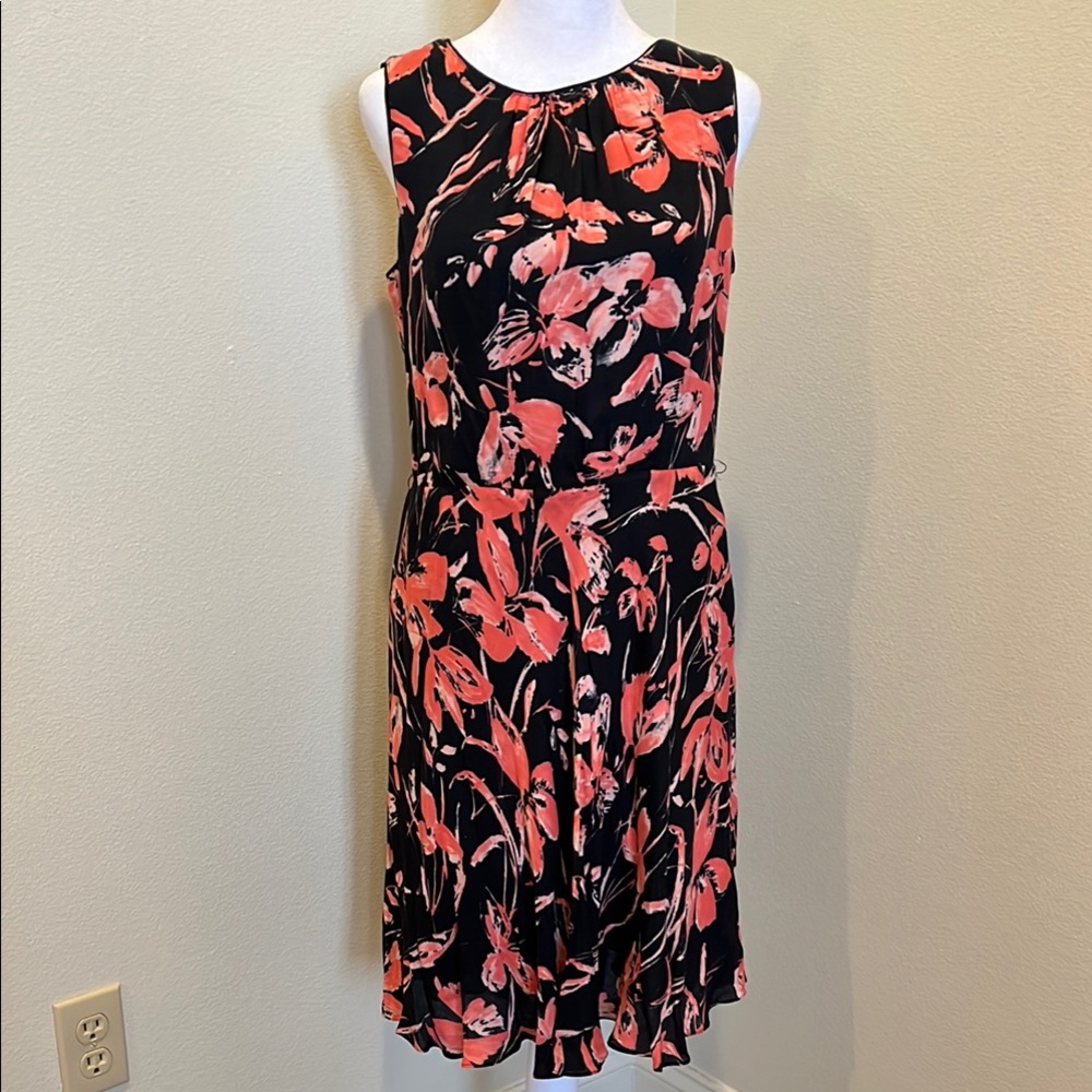 Floral Sleeveless Dress - Black and coral